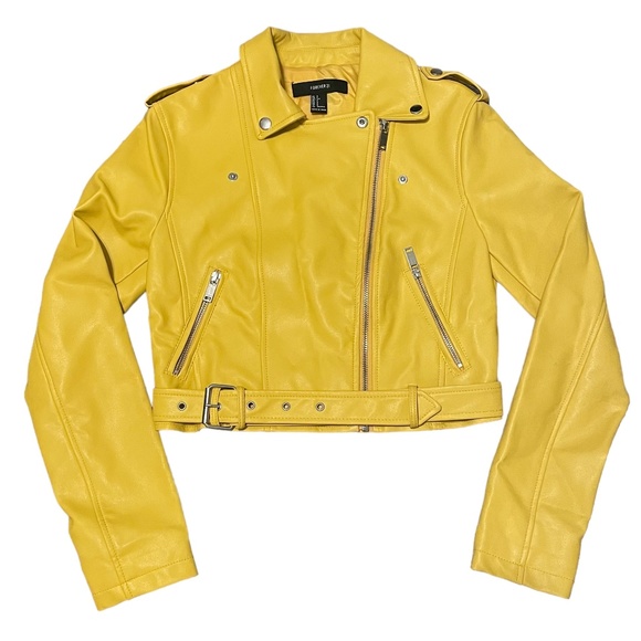 Forever 21 Jackets & Blazers - Forever 21 Faux Leather Yellow Moto Jacket NWOT Size S